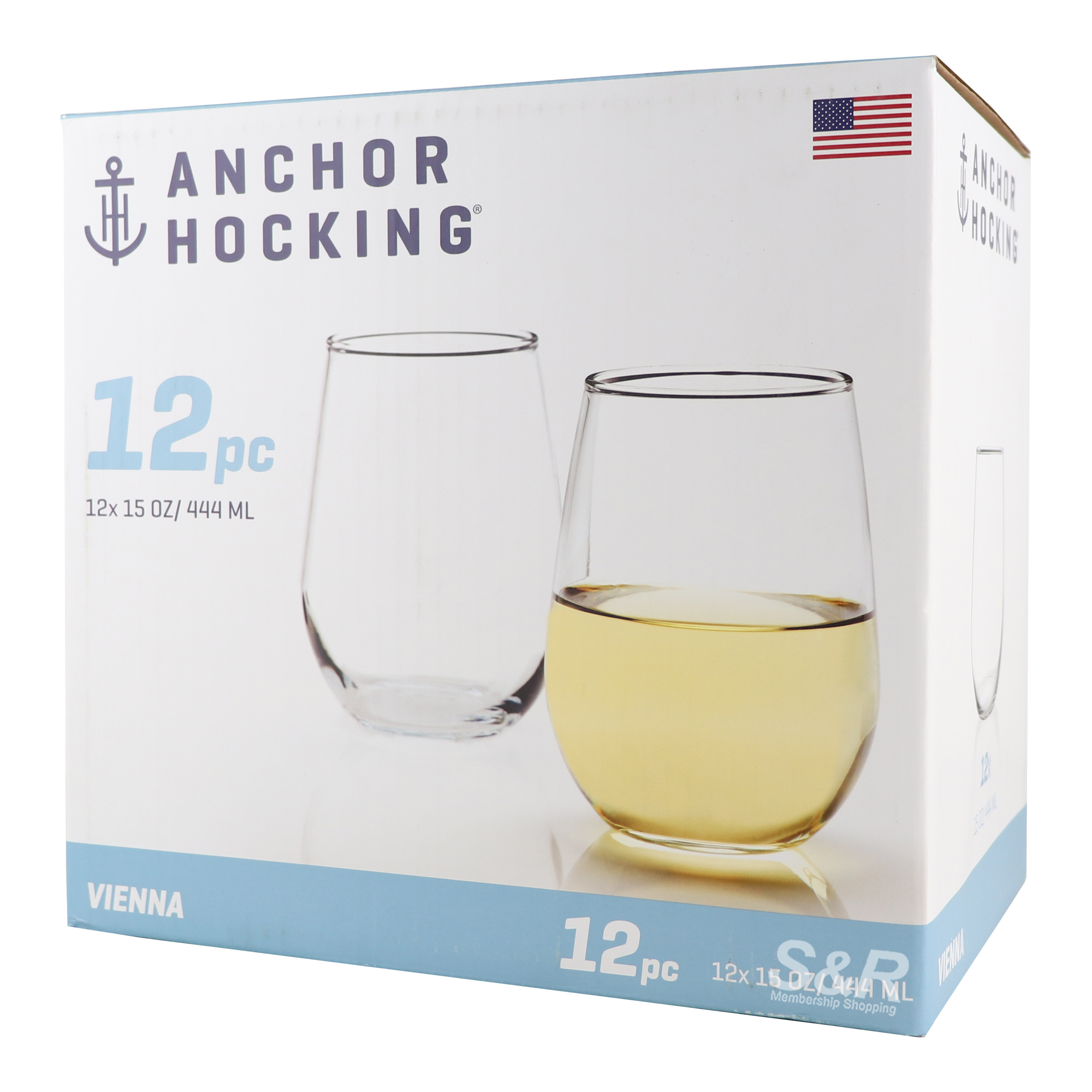 Anchor Hocking Stemless Vienna Wine Glass 12pcs